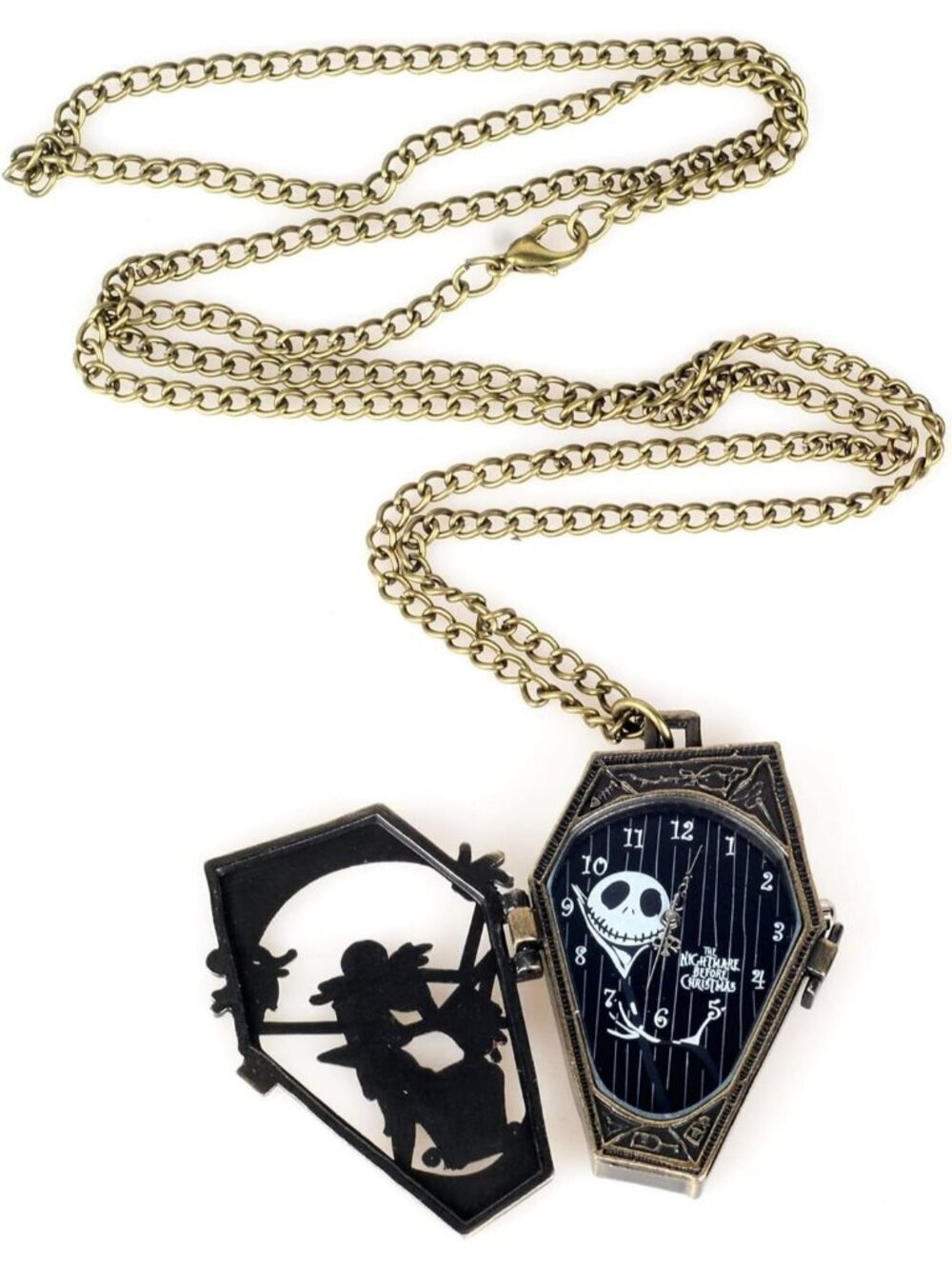 Men's Black Analog Quartz Bronze Necklace Chain Christmas Halloween Pocket Watch - Picture 4 of 5